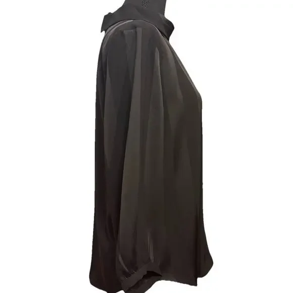 Ann Taylor Blouse Medium Womens Black Striped Satin Top Office Career Minimalist - Picture 5 of 7